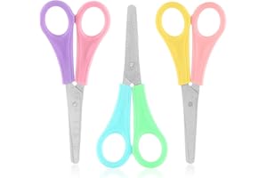 WLLHYF 3 Pack 5" Safety Scissors Tip Stainless Steel Comfort Soft Grip School Classroom Small Scissors Assorted Colors for Art Supplies Student Cutting Paper (PinkPurple/OrangeYellow/Bluegreen)