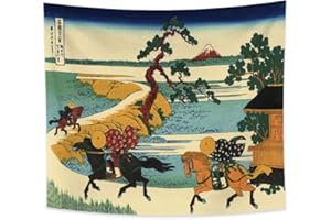 YONGFOTO 180x160cm Ukiyo-e Tapestry Mount Fuji 36 Views Room Wall Hanging the Village of Sekiya on The Sumida River Landscape Wall Art Japanese Traditional Painting Toyo Style Tapestries