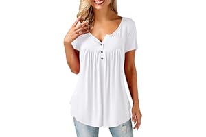 Beluring Women Casual V Neck Pleated Tunic Tops Shirts Blouse
