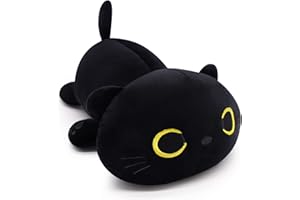 DESDFCER Cute Cat Plush Cushion Toy, Kawaii Cat Plush Toys, Black Cat Plush Slide, Soft Filled Cat Doll Cushion, Christmas Plush Gift for Children