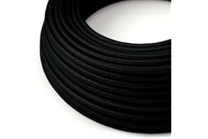 HALOTEC Cable textil eléctrico Negro 5 metros | Lampara decorativa 2 hilos 2x0,75mm² | Cinta iluminación hilo | Rollo funda | Color Negro