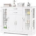GiantexUK Kitchen Sideboard, Wooden Buffet Cabinet with 2 Slide Drawers and 5 Adjustable Shelves, Freestanding Storage Cupboard Unit for Living Room, Dining Room and Hallway (White)