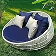 BRISHI Outdoor/Pool Side/Garden/Balcony/Porch/Backyard/Terrace/Patio/Beach/Sofa Sunbed Wicker and Rattan Daybed (White/Blue)