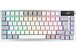 ASUS ROG Azoth White klawiatura gamingowa RGB (układ QWERTZ, 75% kształtu klawiatury, mechaniczne przełączniki ROG NX, wyświetlacz OLED, bezprzewodowa z Bluetooth, 2,4 GHz RF, USB, Windows i MacOS,