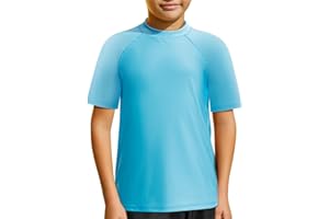 MASOCIO Tee Shirt Anti UV Enfant Garçon Manches Courtes Maillot de Bain T-Shirt Protection Solaire UPF 50+ Séchage Rapide pour Natation Plage Piscine 4-14 Ans