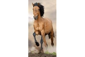 JERRY FABRICS Ręcznik plażowy z koniem Brązowy, ręcznik kąpielowy, ręcznik plażowy, motyw konia, ogier, 70 cm x 140 cm, 100% bawełna