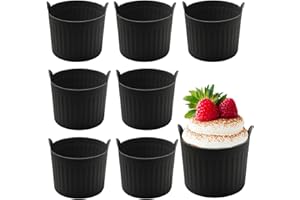 KORSAOT 8 Pezzi Pirottini per Friggitrice ad Aria, Riutilizzabili Stampi in Silicone per Dolci, Resistente al Calore Pirottini Silicone per Torte, Crema e Budino (Nero)