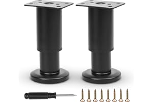 TERDEY Furniture Adjustable Legs, Metal Bed Support Leg Central Slat Frame Couch Replacement Support Leg Part Heavy Duty Furniture Foot with Screwdriver for Cabinet/Dresser/Table/Sofa 8-12cm (Black 2 Pcs)