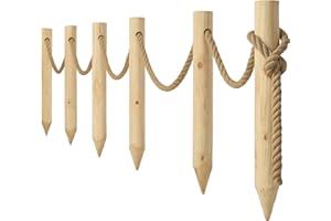 TIMBERMIK Holzzaun 6x Holzpfosten Ø8 x 120cm + 12m Juteseil Staketenzaun Gartenzaun Zaunelemente Garten Holz Nicht Imprägniert