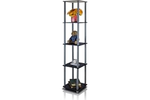 Furinno Turn-N-Tube 5-Tier Corner Square Rack Display Shelf with Round Tube, Black/Grey