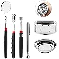 Swpeet 6Pcs Magnetic Telescoping Pick-up Tool Kit with 2 Shapes Round and Square Stainless Steel Magnetic Tool Tray Assortment Kit, Magnetic Parts Tray Holder Round Magnetic Tray for Parts