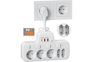 OORKYZZ PD20W Ciabatta Multipresa con Interruttori Indipendenti,Presa Multipla Salvaspazio con USB,PD20W e QC18W Ricarica Rapida Elettrica Multipresa Protezione Sovratensione 5 Presa con Pnterruttore,Bianco