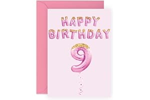CENTRAL 23 Kartka urodzinowa dla dziewczynki na 9. urodziny dla dziewczynki 9 lat - różowe balony imprezowe - kartka na dziewiąte urodziny dla córki wnuczki siostrzenicy - w zestawie z zabawnymi