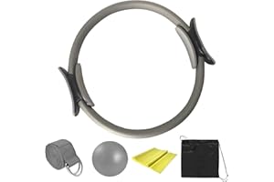 ALettous 5-teiliges Pilates-Ring-Set, 14" Yoga Fitness Magic Circle Pilates-Ausrüstungs-Kit für Heimtraining, inklusive Ball, Dehnungsgurt, Verlängerungsgurt und Trainingsring für Fitness