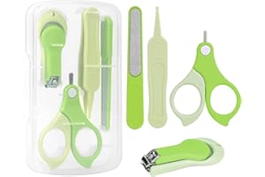 Vicloon Kit per La Cura Del Bambino, 4Pcs Forbici per Unghie Bambini, Kit per Unghie Neonati, Set Manicure Neonati con Forbicine, Tagliaunghie, Lima per Unghie, Pinzetta (Verde)