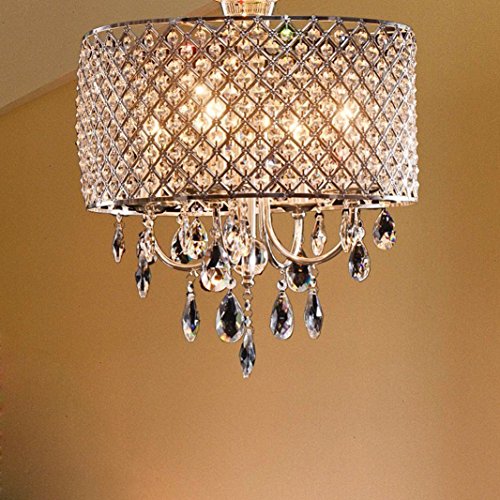 OOFAY LIGHT®Elegante moderno 4 - luz lámparas colgantes, lámpara lgiht con gotas de cristal en pluma redonda de sala, comedor, dormitorio