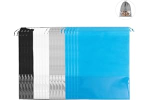 LAMURE 20 Pieces 44 x 32cm Large Travel Shoe Bags with Transparent Window Non-Woven Storage with Rope for Shoes Ankle Boots High,4 Colors