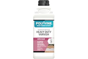 Polyvine Heavy Duty Interior Varnish Satin or Dead Flat Finishes – Quick Dry Varnish – Polyurethane, Water-Based, Water Resistant Coating for Indoor Woodwork, Painted Surfaces & More, Satin 1L