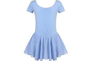untlet Kinder Ballettkleidung Mädchen Ballettkleid Baumwolle Ballettanzug Kurzarm Ballett Trikot Tanzkleid Ballettbody mit Chiffon Tütü 2-9 Jahre