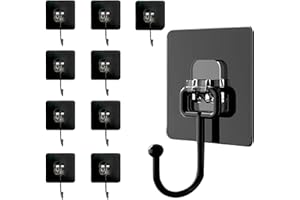 SUNDRERFECT Samoprzylepne haczyki, bardzo mocne, 10 sztuk (maks. 50 kg), bardzo mocne haczyki samoprzylepne, czarne, wodoodporne, do łazienki, sufitu, haka ściennego, kluczy, ubrań