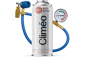 Climéo 3-in-1 400ml with Hose and Pressure Gauge - Environmentally Friendly Replacement for R134a/R12 Refrigerant & Sealant | Self-contained Air Conditioning Service