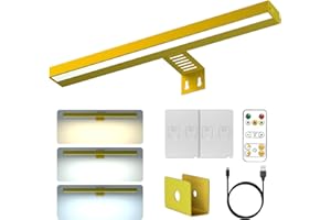 Starxing Rechargeable Picture Light with Remote, Wireless Battery Painting Light, 4400mAh Display Lamp with 3 Lighting Colors, Dimmable Timer Lights for Dartboard, Wall Decor, Portrait Art (Gold)