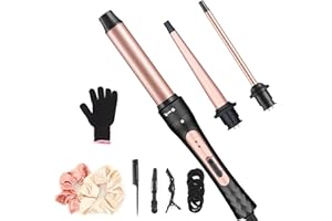 JAETON Ferro Arricciacapelli Set 3 in 1, 9-32mm Ferro Arricciacapelli Professionale con Rivestimento in Ceramica Arricciacapelli con 3 Ferri di Diverso Diametro, con guanti