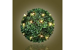AAMEN 30 Led Solar Powered Topiary Ball, Net Fairy Lights Warm White, Dual Function Hanging Topiary Ball Light Green, Solar Garden Light Ornament, Plastic Shrub Grass Plant Perfect for Garden Decor