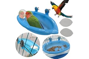 FUNMOVE Supercat Comedero de baño de Tina de baño Tazón de Fuente de baño para pájaros Colgante de Aves Juguete para Mascotas Cockatiel Jaula Ducha de Agua Alimentador de Alimentos con Espejo