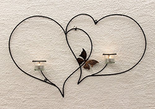DanDiBo Doppelherz Wandteelichthalter Herz 65 cm Teelichthalter aus Metall Wandleuchter - 8