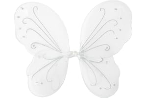 Nenjindz Ali Fata Donna Bambina Costume Halloween, 1 Pezzi Ali Farfalla Ali da Angelo Bianco Accessori Carnevale per Natale Feste（43 * 35cm）
