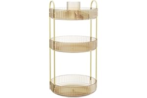 ‎SONGMICS SONGMICS Organizer na przybory do makijażu Obrotowy organizer na kosmetyki Okrągły 3 poziomy Przechowywanie kosmetyków Regulowana toaletka Pomysł na prezent Szampańskie złoto JKA011A01