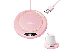 BNOYONERAS Tassenwärmer, Kerzenwärmer mit 3 Temperatureinstellungen, Elektrischer Kaffeewärmer, USB Getränkewärmer, Teewärmer, Schreibtisch Tassenwärmer, Abschaltautomatik, Becherwärmer für Büro/Haushalt (Rosa)