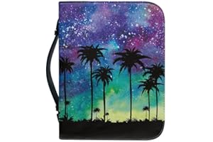 Kuiaobaty Büchertasche mit Sternenhimmel, für Notebook, Novel, Strandnacht, Palme, Tasche, Buchhalter, Organizer mit Griff, lila / blau