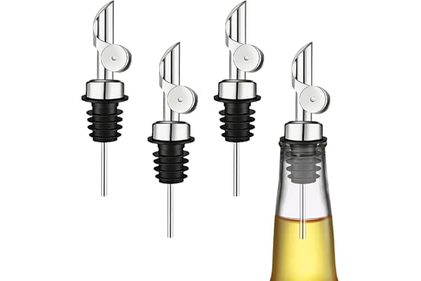 Omnikryp 4 st olivoledningsmunstycke av rostfritt stål, ledningsmunstycke med silikonproppar, för vinflaskor, cocktails, alkohol, drycker, olivolja, sirap