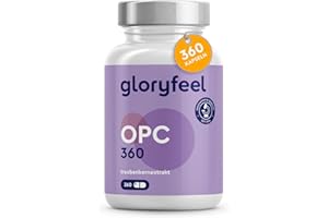 ‎GLORYFEEL OPC Traubenkernextrakt 360 Kapseln - 1052mg Extrakt + Vitamin C pro Tagesdosis - Aus Original französischen Weintrauben - 6-Monats-Packung - Laborgeprüft, Vegan in Deutschland hergestellt