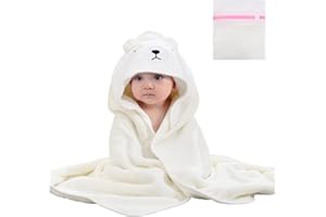 Soleeya Orso Bianco Accappatoio Neonato 0-3 Mesi + Borsa per Bucato, Asciugamano con Cappuccio Neonato Antistatico Asciugamano Neonato Bagnetto Morbido e Super Assorbente Asciugamano