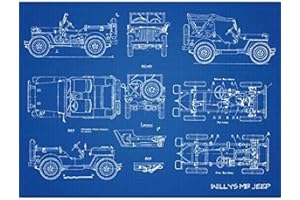 Artery8 Willys MB US wojskowy Jeep plan pojazdu plan nieoprawiony sztuka ścienna wydruk plakat dekoracja domu premium