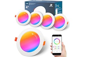 DUSKTEC 4x Faretti LED da Incasso per Cartongesso RGB 220V 10W, Multicolore Dimmerabili Faretto da Soffitto LED IP44 Inteligente, Smart Bluetooth Faretto da Soffitto, Diametro Foro 95-110mm