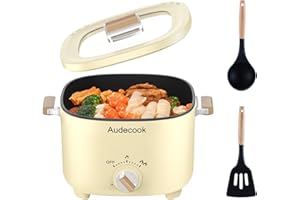 ‎AUDECOOK Audecook Elektrischer Hot Pot, 2.5L Tragbare Multikocher für 1-3 Personen, Antihaftbeschichtung mit Wabentextur, Elektrischer Reisetopf Wokpfanne für Steak/Nudeln/Suppe/Ei (Beige)