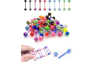 TPZORJX Piercing langue en plastique, 35pcs, Bijoux de piercing de langue personnalisés, Souple Silicone et Acier Chirurgical Barres Piercing 16mm 1.6mm pour Femme Homme