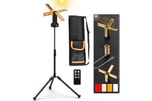 IODOO Faretto da Cantiere LED Ricaricabile Solare con Treppiede, Batteria da 13200 mAh, Faretti da Cantiere con Luminosità da 8000 Lumen, Adatto a Cantieri, Campeggio All'aperto (Arancione con telecomando)