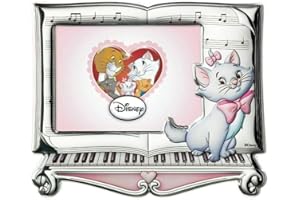 VALENTI & CO. Disney Baby - Gli Aristogatti Collezione Premium - Cornice Porta Foto da Tavolo in Argento con Dettagli Gattina Minou a Colori Dipinti in 3D per la cameretta di neonati o bambini, silver