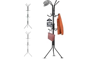 LKH HOME COLLECTION LKH Coat Rack Stand 170cm Steel Hat Stand Coat Stands with 12 Hooks – Clothes Hanger for Jackets, Hats, Scarves, Bags & Umbrellas Space Saving Design Non-Slip Feet-Black