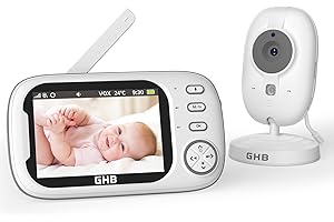 GHB Babyphone Camera Écran LCD 3,5 inches Camera Surveillance Bebe 4X Zoom 8 Berceuses sans WiFi 2,4 GHz Surveillance de Température Vision Nocturne 720P
