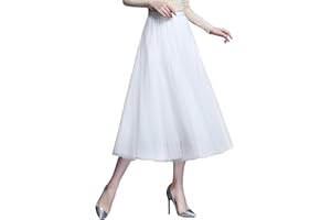 ANIMQUE Donna Tulle Midi Gonna Plissettata Elastico Alta Vita Elegante per Festa Matrimoni