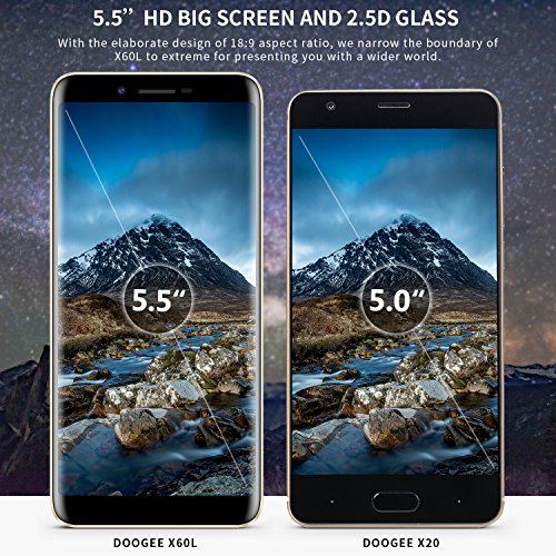 Smartphone ohne Vertrag, DOOGEE X60L 4G Dual SIM GÃ¼nstig Handy(18: 9 Vollanzeige), 5.5 Zoll Android 7.0 HD IPS Handys mit MTK6737V Quad Core, 2GB RAM+16GB ROM,Dual 13.0MP + 8.0MP RÃ¼ckfahrkamera, 3300mAh - RÃ¼ckseite Fingerabdruck entsperren - Gold