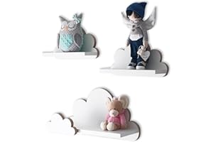 ‎MOLILAND MOLILAND Wolkenregal Babyzimmer | Set mit 3 Stück | Wandregal für Kinderzimmer in Weiß | Regal Wolke aus Holz im skandinavischen Stil | Schweberegal Wanddeko mit Befestigungssatz