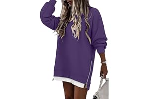 CHICZONE Women's Long Sleeve Sweatshirts Crewneck Casual Pullover Fall Zipper Slit Hoodies Oversized Top Jumpers