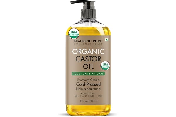 Majestic Pure Huile de ricin biologique |237ml | Huile favorisant la croissance des cheveux, des cils, des sourcils, de la barbe et des ongles | Huile capillaire | 100% pure et naturelle